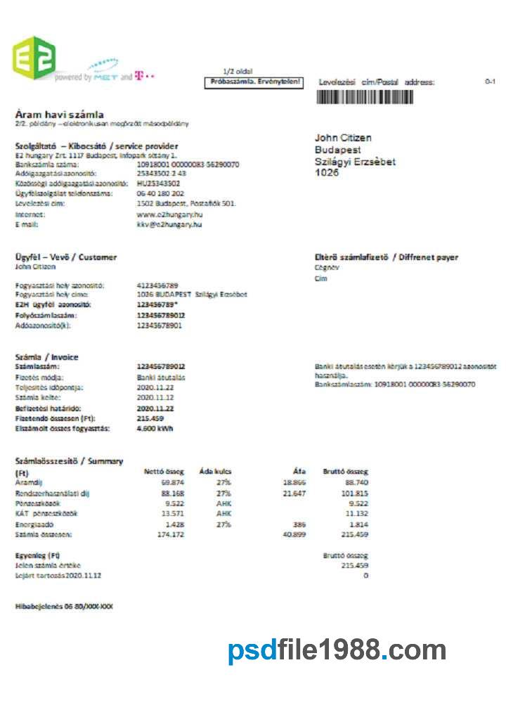 Hungary E2 Utility Bill